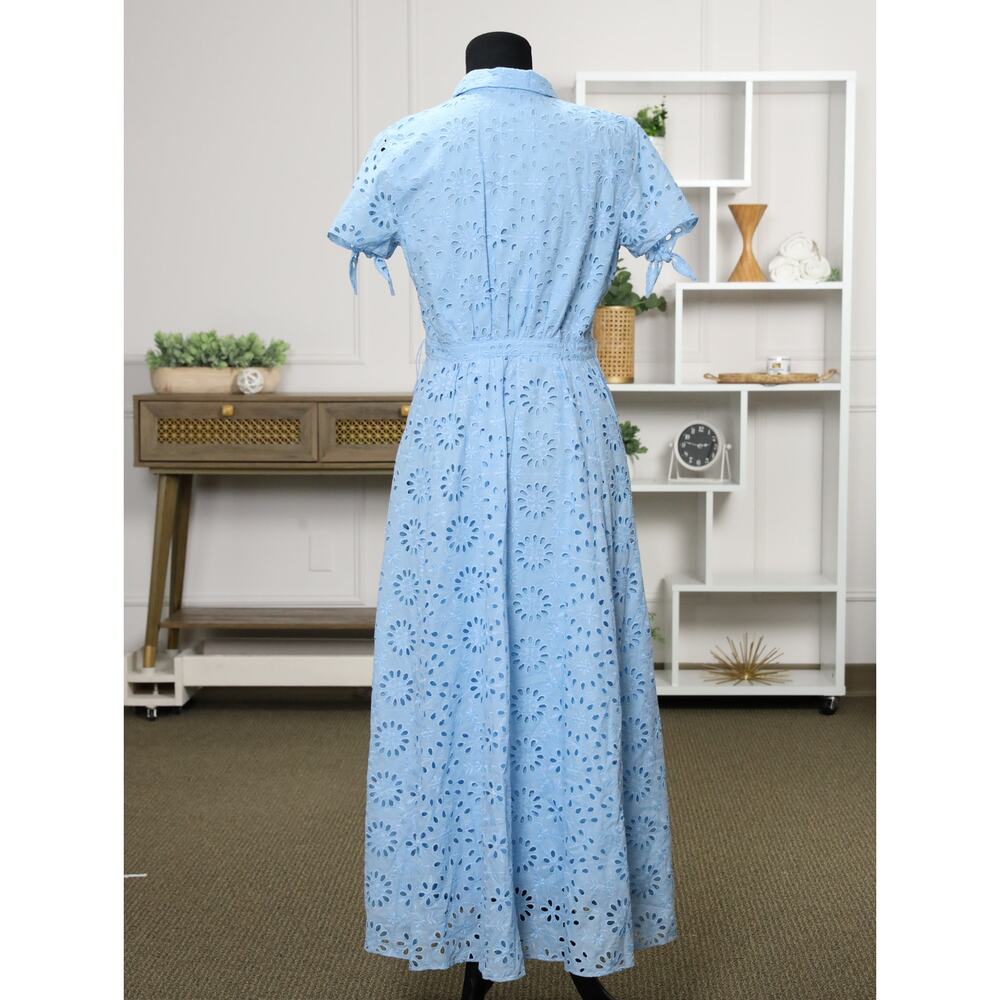 J.Crew Re-Imagined Blue Eyelet Midi Maxi Dress Button Front Cottagecore Coastal - Picture 6 of 16
